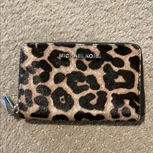 Michael Kors Leopard Print Zip-Around Wallet in Black and Tan